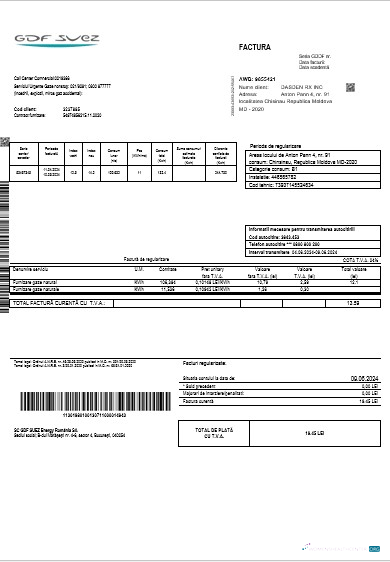 Download Moldova Gas business utility bill template in Word and PDF formats Photoshop template